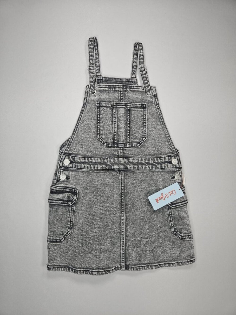 Cat & Jack Girls Gray Denim Overall Jumper Dress Size Small (6/6X)